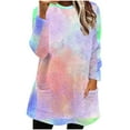 thumbnail image 1 of Womens Long Sweatshirts Sherpa Fleece Tunic Tops with 2 Pockets Tie Dye Multicolor Casual Trendy Fuzzy Sweaters (L, Pink), 1 of 5