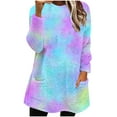 thumbnail image 1 of Womens Long Sweatshirts Sherpa Fleece Tunic Tops with 2 Pockets Tie Dye Multicolor Casual Trendy Fuzzy Sweaters (S, Light Blue), 1 of 5