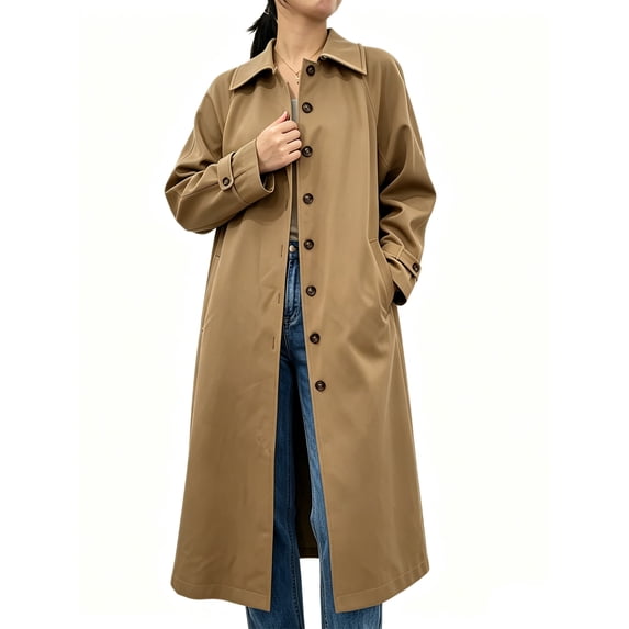 Womens Long Trench Coat Single Breasted Oversized Windproof Classic Lapel Fall Overcoat