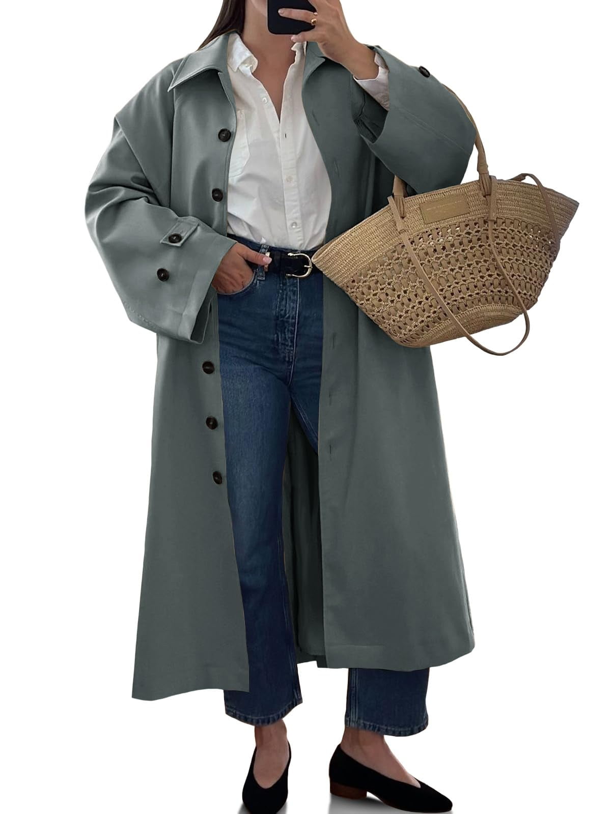Wantdo Women's Spring Lightweight Classic Trench Coat Double-breasted Long Parka Waterproof Windproof Trenchoat met Riem Monochroom XL