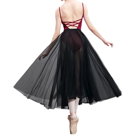Womens Long Tulle Dance Skirt Ballet Tutu Lyrical Skirt For Performance Practice