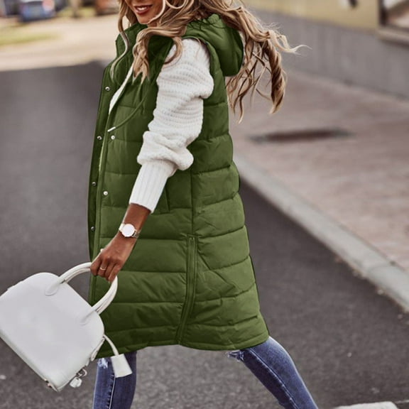 Womens Long Winter Coat Vest With Hood Sleeveless Warm Down Loose Coat With Pockets Quilted Vest Down Quilted Outdoor Coat Petite Coats Women plus Size 4x Jacket Zipper Woman Long down Jacket Anorak