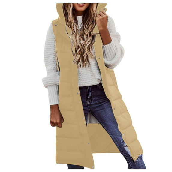 Womens Long Winter Coat Vest With Hood Sleeveless Warm Down Loose Coat With Pockets Quilted Vest Down Quilted Outdoor Coat Petite Coats Women plus Size 4x Jacket Zipper Woman Long down Jacket Anorak