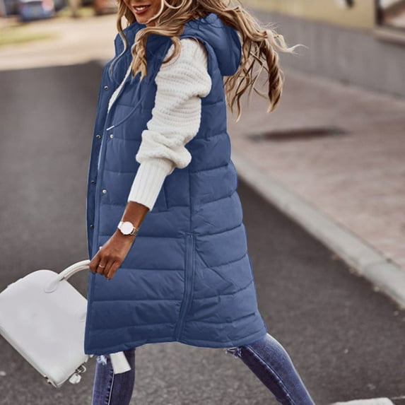 Womens Long Winter Coat Vest With Hood Sleeveless Warm Down Loose Coat With Pockets Quilted Vest Down Quilted Outdoor Coat Petite Coats Women plus Size 4x Jacket Zipper Woman Long down Jacket Anorak