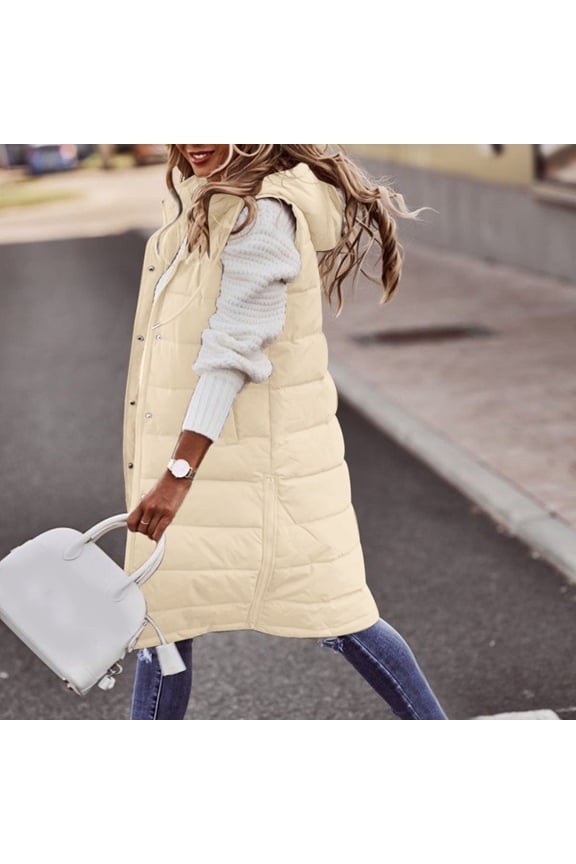 Womens Long Winter Coat Vest With Hood Sleeveless Warm Down Loose Coat With Pockets Quilted Vest Down Quilted Outdoor Coat Petite Coats Women plus Size 4x Jacket Zipper Woman Long down Jacket Anorak