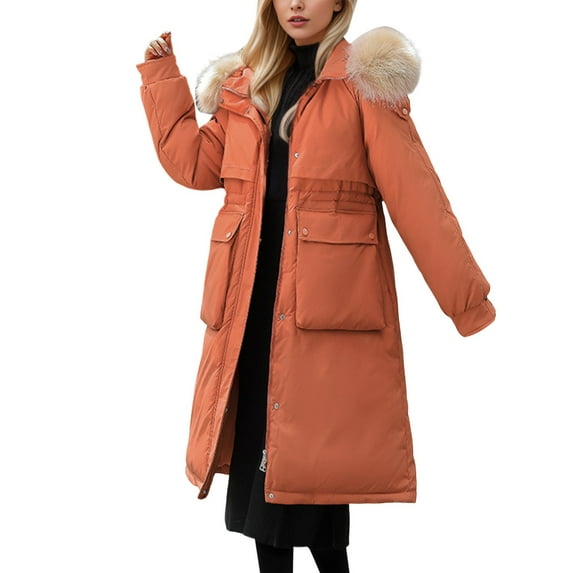 Womens Long Winter Coat Warm Maxi Down Jacket Waist Drawstring Adjustment