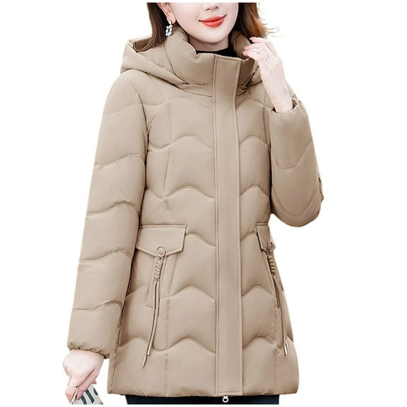 Womens Long Winter Coats Waterproof Fleece Lined Warm Long Puffer Jackets Wind Proof Padded Outwear Medium-Long Down Cotton Jacket Self-Cultivation Coats with Pockets