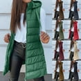 thumbnail image 1 of Womens Long Winter Vests Outerwear Quilted Puffer Jackets with Hood Stand Collar Cold Weather Coats Travel Outfits Green M, 1 of 6