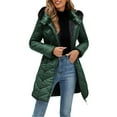 thumbnail image 1 of Womens Long Winter Warm Coat Fleece Lined Puffer Jackets with Hood Zip up Windproof Thicken Quilted Outerwear New Winter Oversized Outerwear Jackets Army Green M, 1 of 8