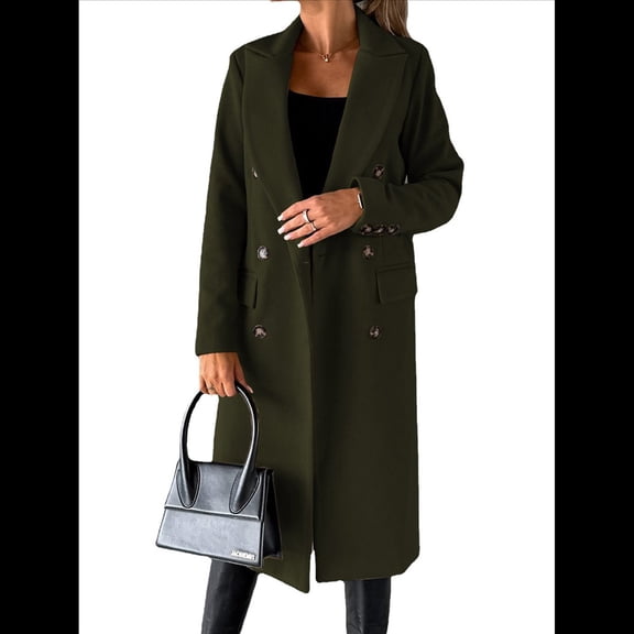 Womens Long Wool Coat Double Breasted Trench Coat Fall Winter Clothes Green XXL