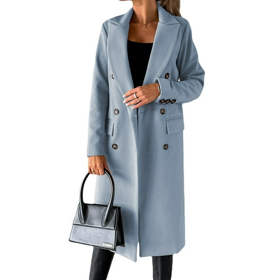 Womens Long Wool Coat Double Breasted Trench Coat Fall Winter Clothes M