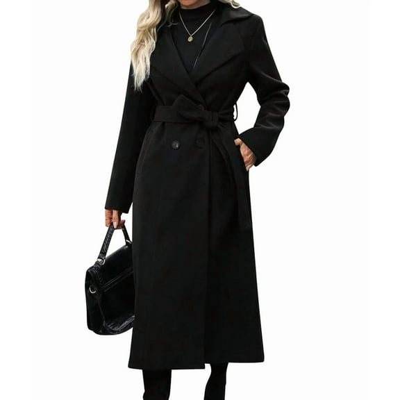 Womens Long Wool Coats Fall Winter Double Breasted Trench Coat Peacoat