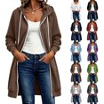 thumbnail image 1 of Womens Long Zip Up Hoodies Casual Loose Long-sleeved Color Bucket Pocket Long-sleeved Double-zipper Hooded Sweater Top, 1 of 10