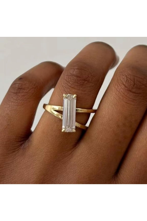 Womens Long Zircon Ring Titanium Steel Gold Tone Fashion