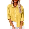 thumbnail image 1 of Womens Long-sleeved Shirt, Casual Ladies Plus Size Bottom Down Lapel Cotton Tops Shirts for Summer Autumn(Bright Yellow,S-5XL), 1 of 7