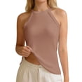 thumbnail image 1 of Womens Longline Ribbed Built in Bra Camisole Tank Top Slim Fit Sleeveless Layering Undershirt Solid Crew Neck Undershirt Khaki M, 1 of 5