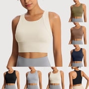 Womens Longline Sports Bra High Neck Medium Impact Crop Tops Racerback Workout Gym Bra Seamless Full Coverage Bras Padded Breathable Bra
