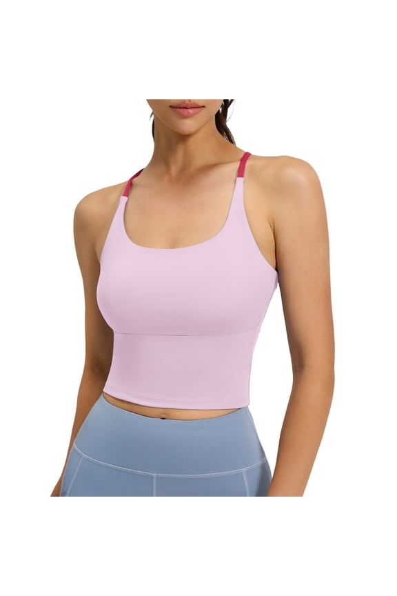 Womens Longline Sports Bras Cross Back Active Gym Yoga Padded Workout Crop Tank Top with Built in Bra Padded Sports Bras For Women