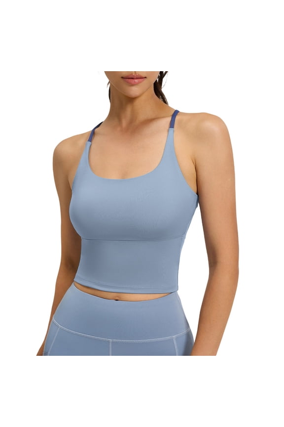 Womens Longline Sports Bras Cross Back Active Gym Yoga Padded Workout Crop Tank Top with Built in Bra Yoga Sports Bras For Women
