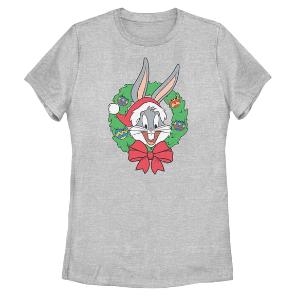 Womens Looney Tunes Happy Bugs Christmas Wreath T Shirt
