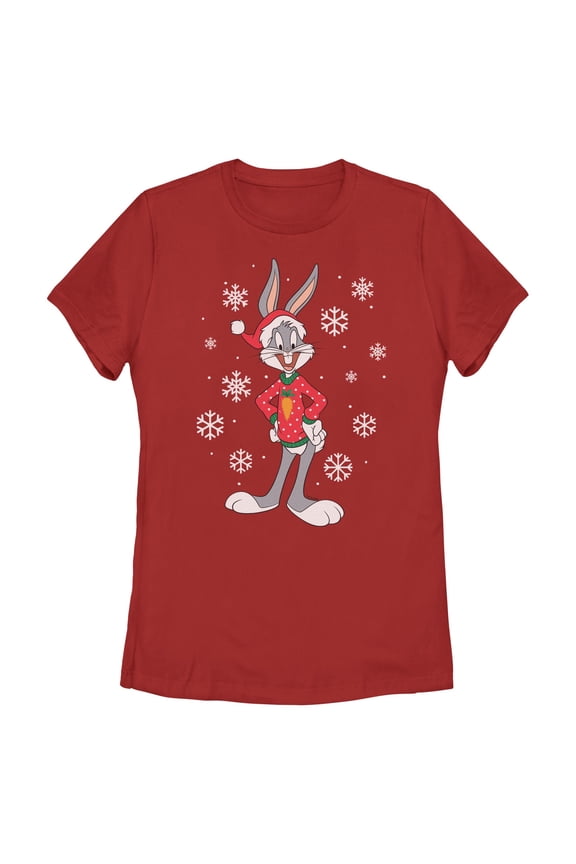 Womens Looney Tunes Snowflakes and Bugs Bunny T Shirt