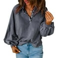 thumbnail image 1 of Womens Loose Button Down Blouse Solid Casual Trendy Cropped Pullover Tops Lapel Going Out Lightweight Sweatshirts Gray L, 1 of 8