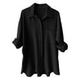 thumbnail image 1 of Womens Loose Button Down Blouse with Pockets - Long Sleeve V Neck Casual Shirt - Polyester, True to Size, US 6-16, 1 of 4