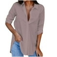 thumbnail image 1 of Womens Loose Button Up Shirts Rolled Long Sleeve Lapel Collar Lightweight Casual Blouses Tunic Tops Solid Color (Medium, Pink), 1 of 5