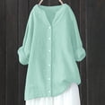 thumbnail image 1 of Womens Loose Buttons Down Blouse Tops Solid Casual Long Sleeve Shirt Blouse Plain T Shirt Women Fitted Tee Summer Long Sleeve Tops for Women V Neck T Shirts Pack Women Oversized Band Tees for Women, 1 of 3