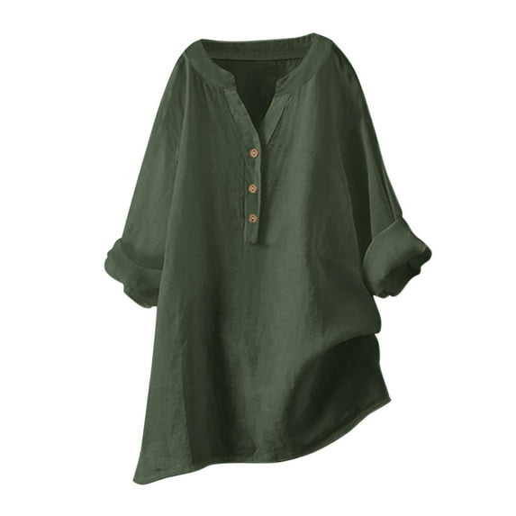 Womens Loose Buttons Down Blouse Tops - Long Sleeve Solid Casual Shirt - V Neck Fit for Daily Work Holiday - All Seasons US6-24 Sizes