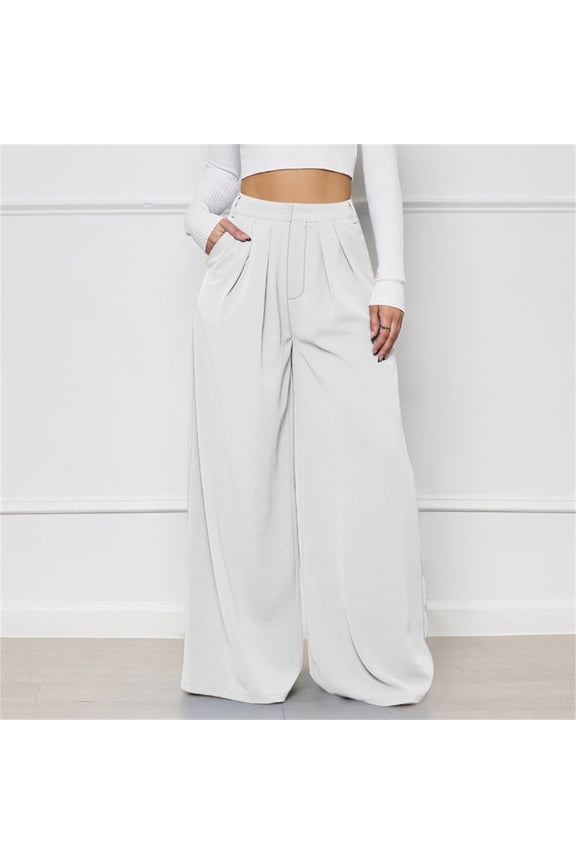 Womens Loose Casual Drawstring High Waist Pants Solid Color Straight Slit Trousers Flare Pants plus Size Yoga Pants with Pockets for Women Harem Pants Women plus plus Just Be Pants Fuzzy Pants Women