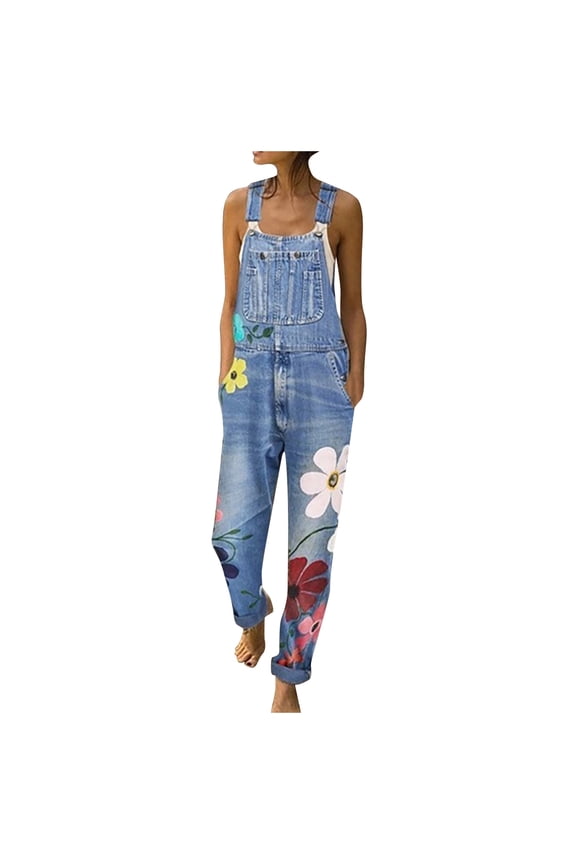 Womens Loose Casual Rompers Pants Overalls Bib Hole Demin Jeans Denim Straps Trousers Women's Jumpsuit