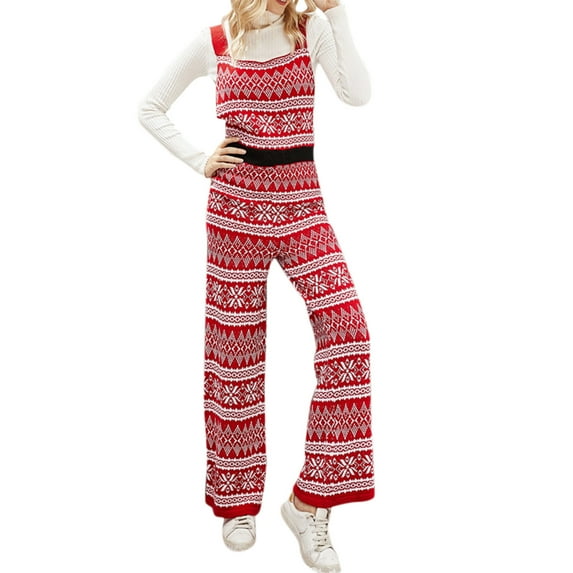 Womens Loose Casual Square Neck Knitted Jumpsuits Christmas Long Pants Jumpsuits Overalls Rompers with Pockets Gifts