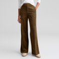thumbnail image 1 of Womens Loose Corduroy Wide-Leg Pants Solid Color Partial Elastic Waist Side Pockets Soft Comfy Fabric Casual Sports Daily Office Weekend Fall Winter Fashion Ladies Wear Brown S, 1 of 9