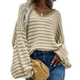 thumbnail image 1 of Womens Loose Crewneck Long Sleeve Stripped Off the Shoulder Knitted Solid Pullover Fall Jumper Tops Yellow Apricot XL, 1 of 7