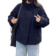 thumbnail image 1 of Womens Loose Crop Pea Coat Wool Blend Short Overcoat Casual Stand Collar Winter Outerwear, 1 of 7