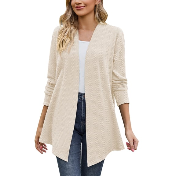 Womens Loose Fashion Casual Open Front Long Sleeve Knit Cable Cardigan Knitted Coat Size L