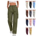 thumbnail image 1 of Womens Loose Fit Cargo Pants High Waisted Wide Leg Split Hem Streetwear Fall Y2K Fashion Trousers Bottoms with Utility Flap Pockets, Army Green, L, 1 of 10