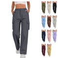 thumbnail image 1 of Womens Loose Fit Cargo Pants High Waisted Wide Leg Split Hem Streetwear Fall Y2K Fashion Trousers Bottoms with Utility Flap Pockets, Dark Gray, XL, 1 of 10