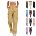 thumbnail image 1 of Womens Loose Fit Cargo Pants High Waisted Wide Leg Split Hem Streetwear Fall Y2K Fashion Trousers Bottoms with Utility Flap Pockets, Yellow, S, 1 of 10