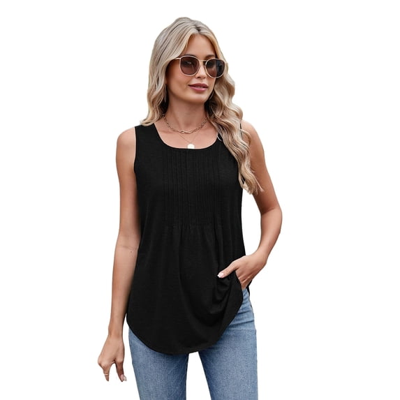 Womens Loose Fit Casual Flowy Tank Tops Sleeveless Summer Tops Black S