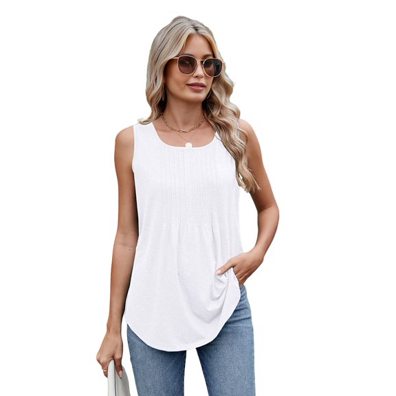 Womens Loose Fit Casual Flowy Tank Tops Sleeveless Summer Tops White S