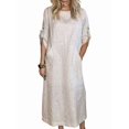 thumbnail image 1 of Womens Loose Fit Casual Solid Color Short Sleeve Linen Blend Midi Dress Summer White XXL, 1 of 7