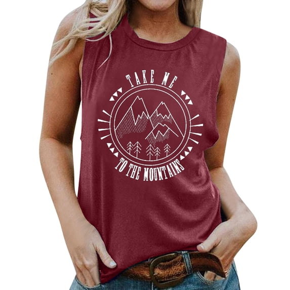Womens Loose Fit Casual Tank Tops for Women Casual Sunrise Print Tank Hiking Mountain Sleeveless Shirt Tees Vest Tops Summer Tops Layering And Everyday Wear
