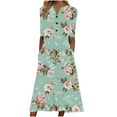 thumbnail image 1 of Womens Loose Fit Casual V Neck Short Sleeve Printed Midi Dress Solid Color Fashion Summer Dress, 1 of 5