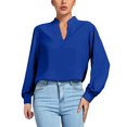 thumbnail image 1 of Womens Loose Fit Dressy Tops Lantern Long Sleeve Work Office Blouses V Neck Lightweight Business Casual Outfit (Medium, Blue), 1 of 6