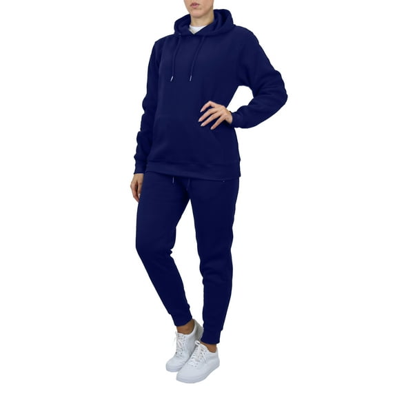 Womens Loose Fit Fleece-Lined Pullover Hoodie & Jogger 2-Piece Set (S-2XL)
