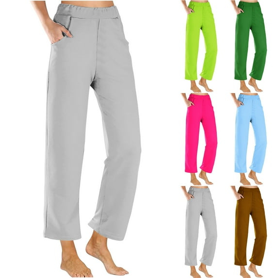 Womens Loose Fit Pants 2025 Summer Beach Long Palazzo Pants Wide Leg Pants Loose Fit Yoga Soft Trousers with Pockets Gray,XXL