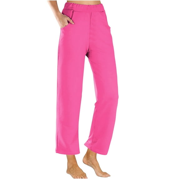 Womens Loose Fit Pants 2025 Summer Beach Long Palazzo Pants Wide Leg Pants Loose Fit Yoga Soft Trousers with Pockets Pink,2XL