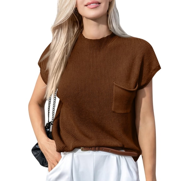 Womens Loose Fit Tshirts Women's Casual Fashion Sexy Solid Color Comfortable And Breathable Round Neck Pullover Knitted Top With Pockets